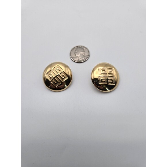 GIVENCHY PARIS NEW YORK SIGNATURE GREEK KEY CLIP-ON STATEMENT EARRINGS SIGNED - Picture 1 of 6